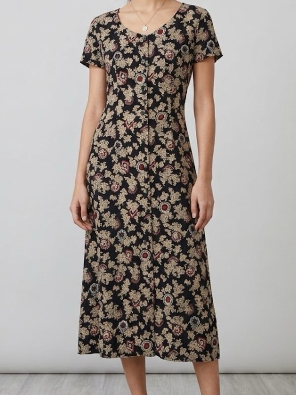 Vintage 90s CTME Black Floral Maxi Dress 8